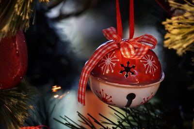 Close-up of illuminated christmas tree at night