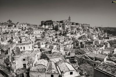 High angle shot of townscape against clear sky