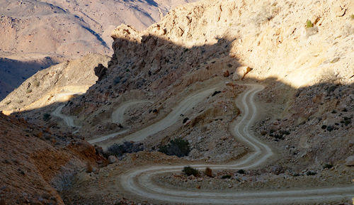 High angle view of road on desert