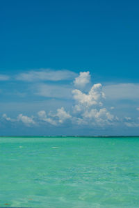 Scenic view of sea against blue sky