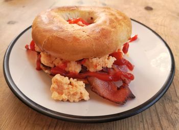 High angle view of breakfast in plate