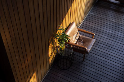 Modern arm-chair and a vase of plant.