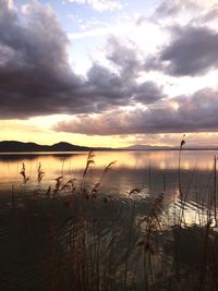 Scenic view of lake against sky during sunset