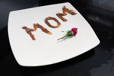 High angle view of ice cream in plate on table