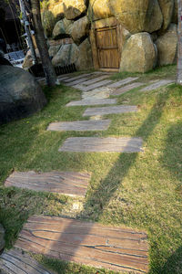 High angle view of stone steps