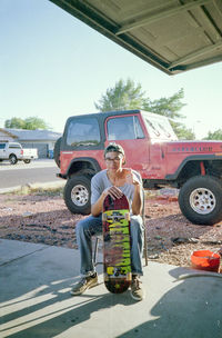 Woman walking on road