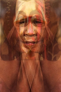 Digital composite image of man wearing mask