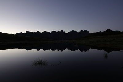 Mirrored mountain silhouett in the morning ligh
