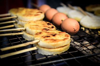 Close-up of meat on barbecue grill