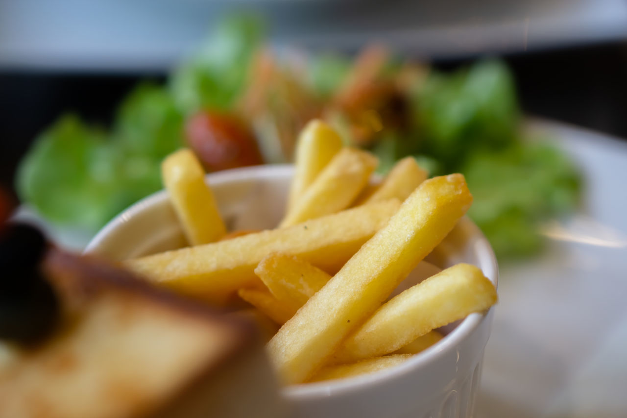 CLOSE-UP OF FRIES WITH VEGETABLES