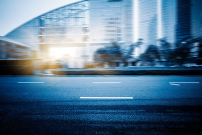 Blurred motion of city street and modern buildings