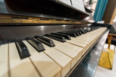 High angle view of piano keys