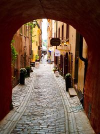 Narrow alley amidst buildings in city