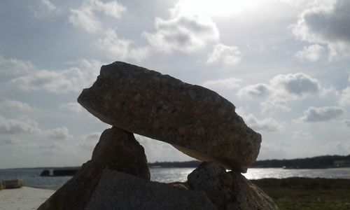 Close-up of beach against sky