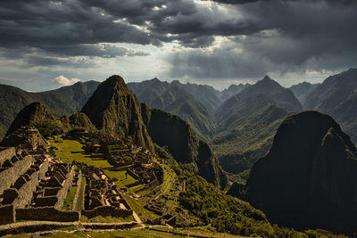 Panoramic view of mountains against cloudy sky