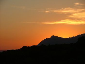 Silhouette of mountain range at sunset