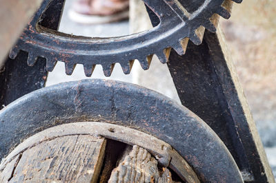 Close-up of machine part of bicycle wheel