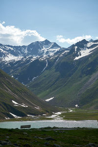 Scenic view of snowcapped mountains against sky