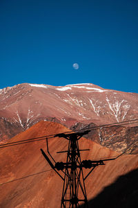 Scenic view of snowcapped mountains against clear blue sky