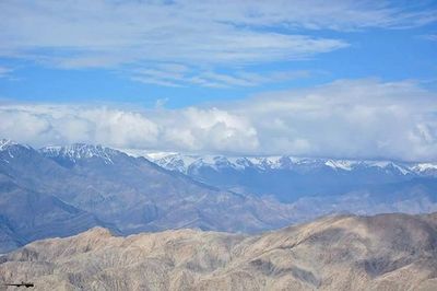 Scenic view of mountains against cloudy sky