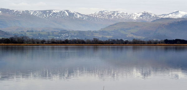 Scenic view of lake with mountains in background