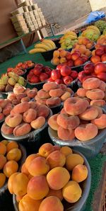 High angle view of fruits for sale at market stall