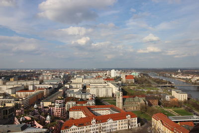 High angle view of town against sky