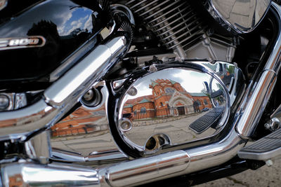 Close-up of reflection at motorcycle