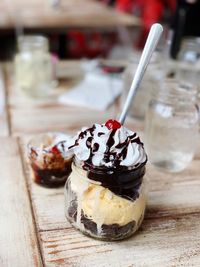 Close-up of dessert on table