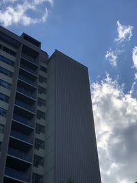 Low angle view of buildings in city against sky