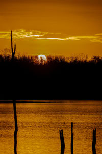 Scenic view of lake against sky during sunset