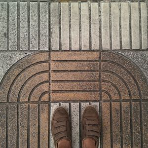 Low section of person standing on wood