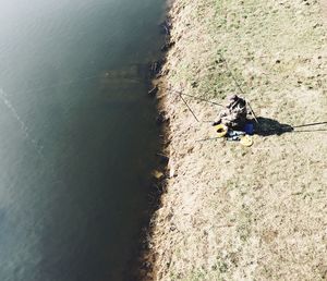 High angle view of man in water
