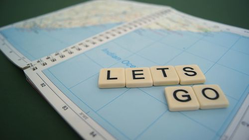 High angle view of text on table