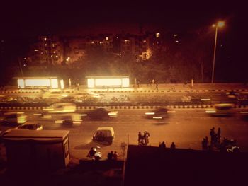 High angle view of illuminated city at night