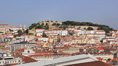 Aerial view of townscape against sky