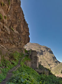 Low angle view of old ruins against clear sky