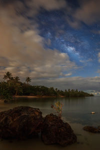 Scenic view of lake against sky at night