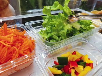 High angle view of chopped vegetables in bowl