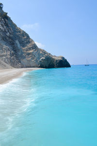 Scenic view of calm sea against clear sky