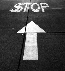 High angle view of arrow symbol on road