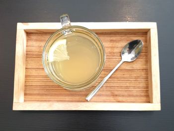 High angle view of drink on table
