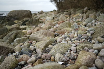 Close-up of stones on beach