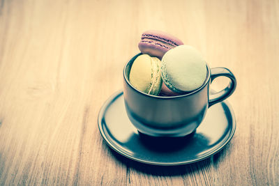 Close-up of coffee cup on table