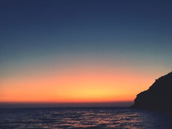 Scenic view of sea against clear sky during sunset