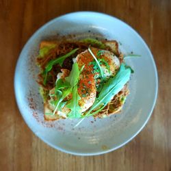 Directly above shot of food in plate on table