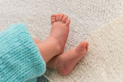 Low section of baby feet on hand