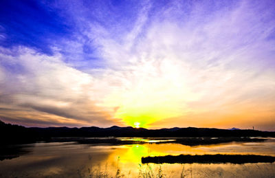 Scenic view of lake against sky during sunset