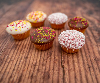 Close-up of cupcakes on table