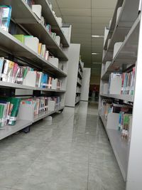 View of books in library